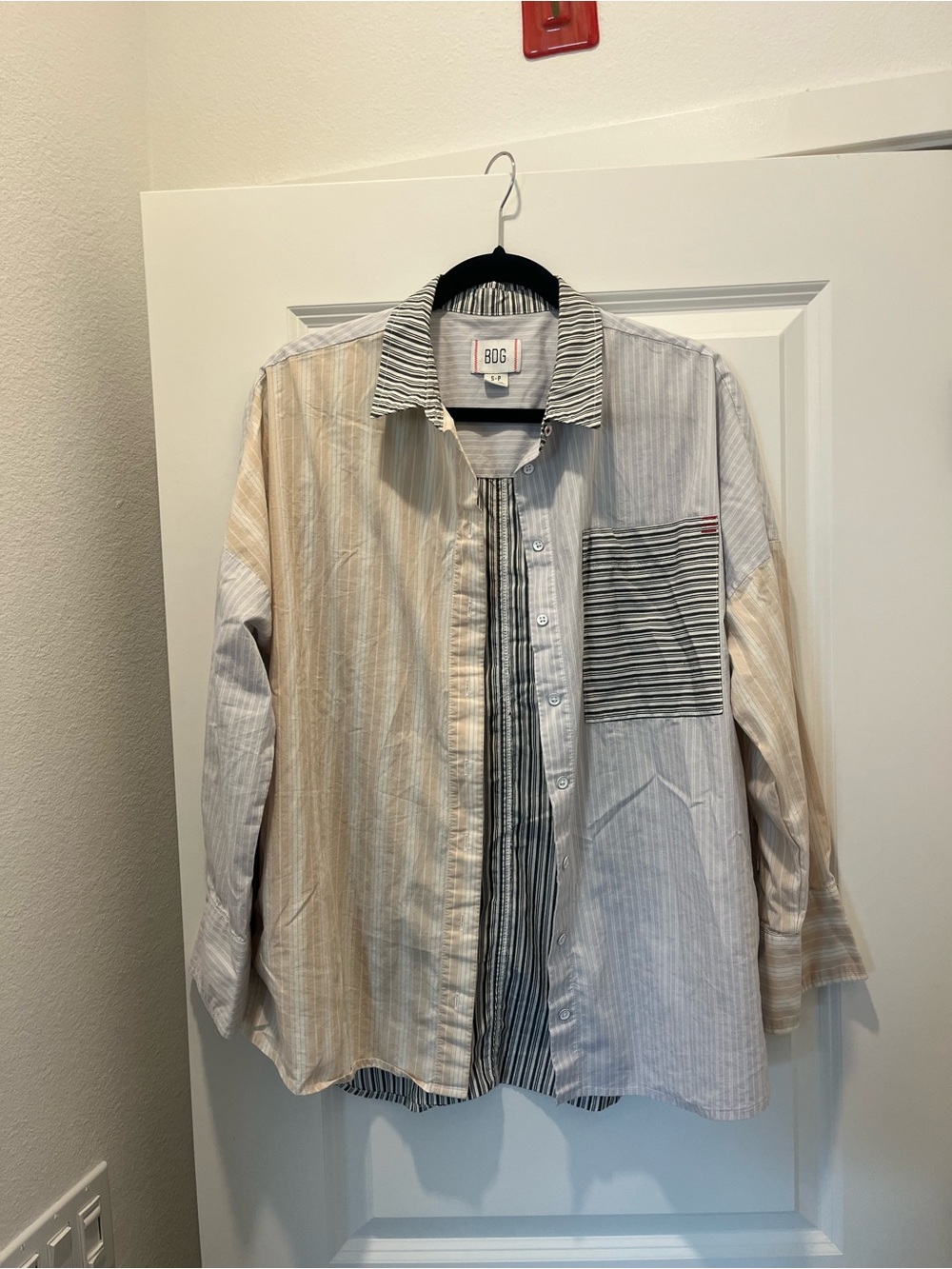 BDG Multi-Stripe Button-Down Shirt in Beige, Gray, Black
